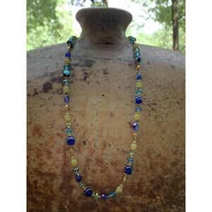 Gold and Vibrant Multi Color Crystal Necklace 20 Inches